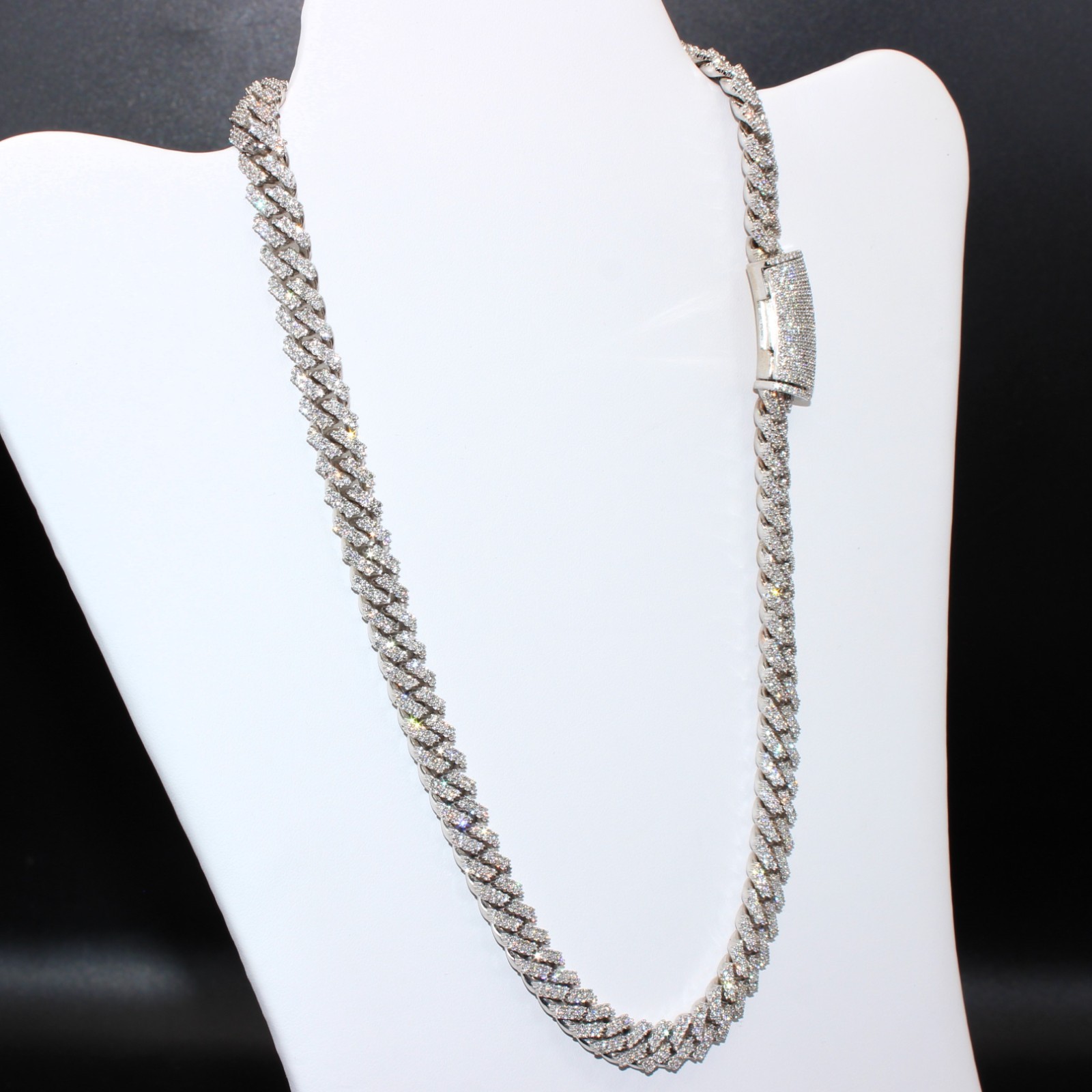 White Gold Cuban Link Chain 20” 10mm Approx. 20ct Real Diamond 129g Necklace