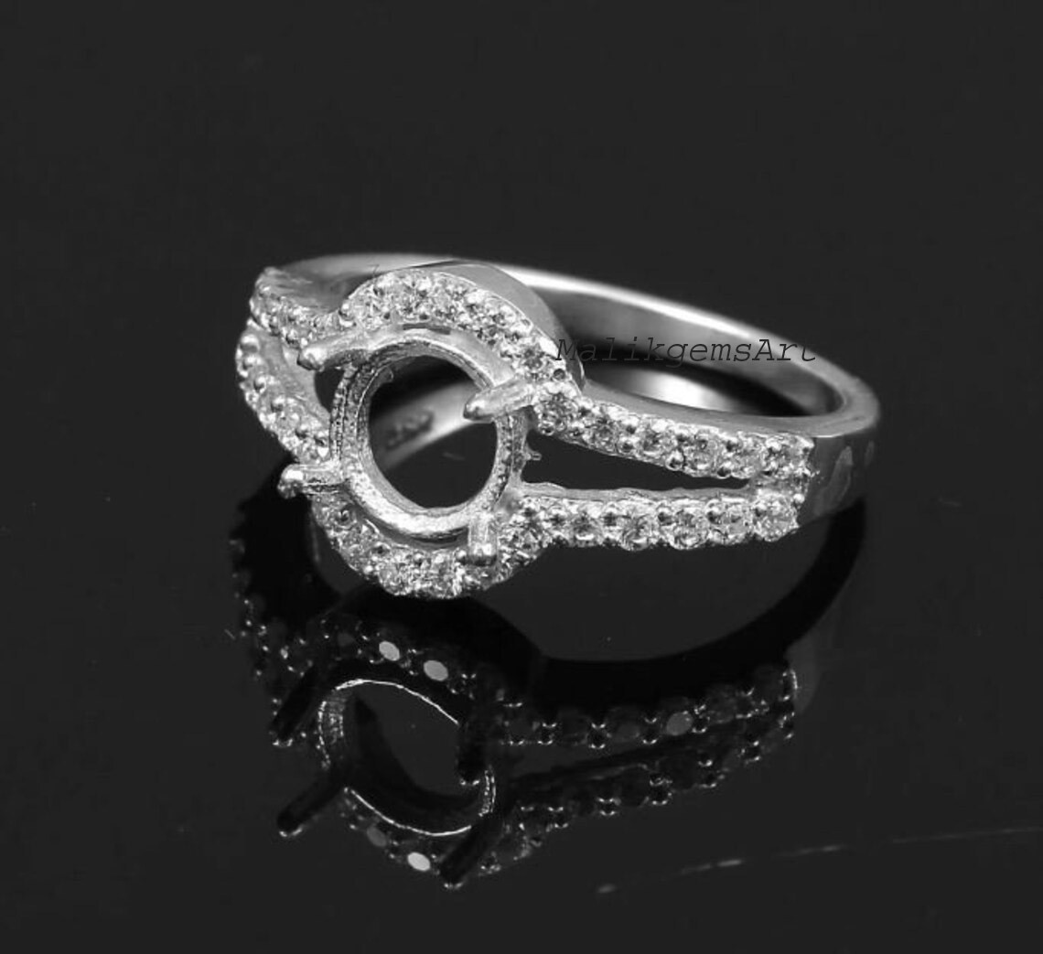 7X7 mm Round Cut CZ Prong Setting Semi Mount Ring 925 Sterling Silver Mount Ring