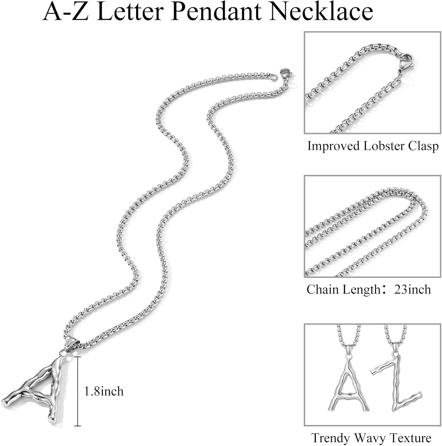 Hip-Hop Inspired A-Z Heart Necklace – Adjustable Cuban Chain in Stainless Steel