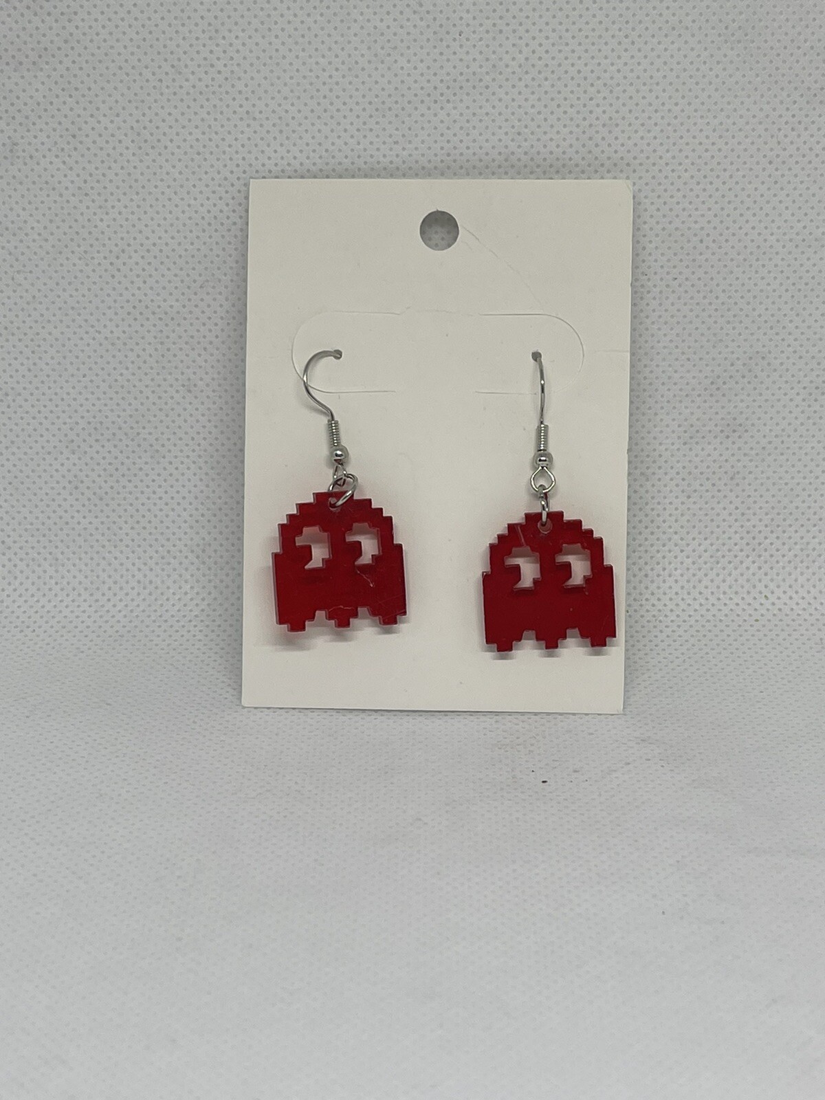 Pac man Ghost Blinky Neon Red see-through Earrings – Plastic NEW