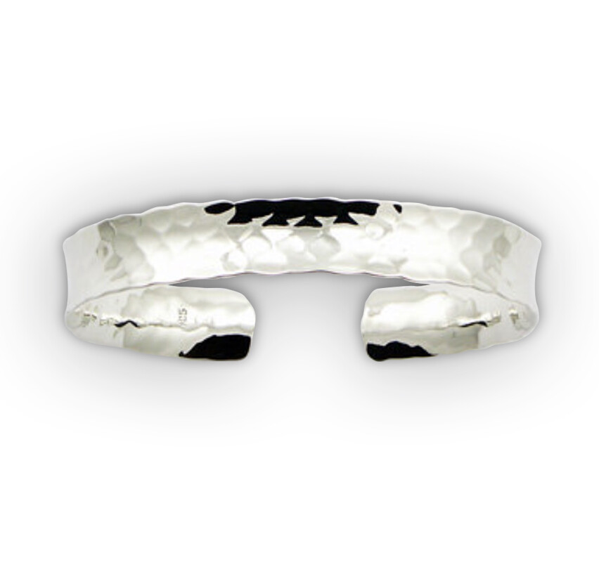 Wide Ladies Hammered Look Bangle – 925 Sterling Silver – Open Bangle