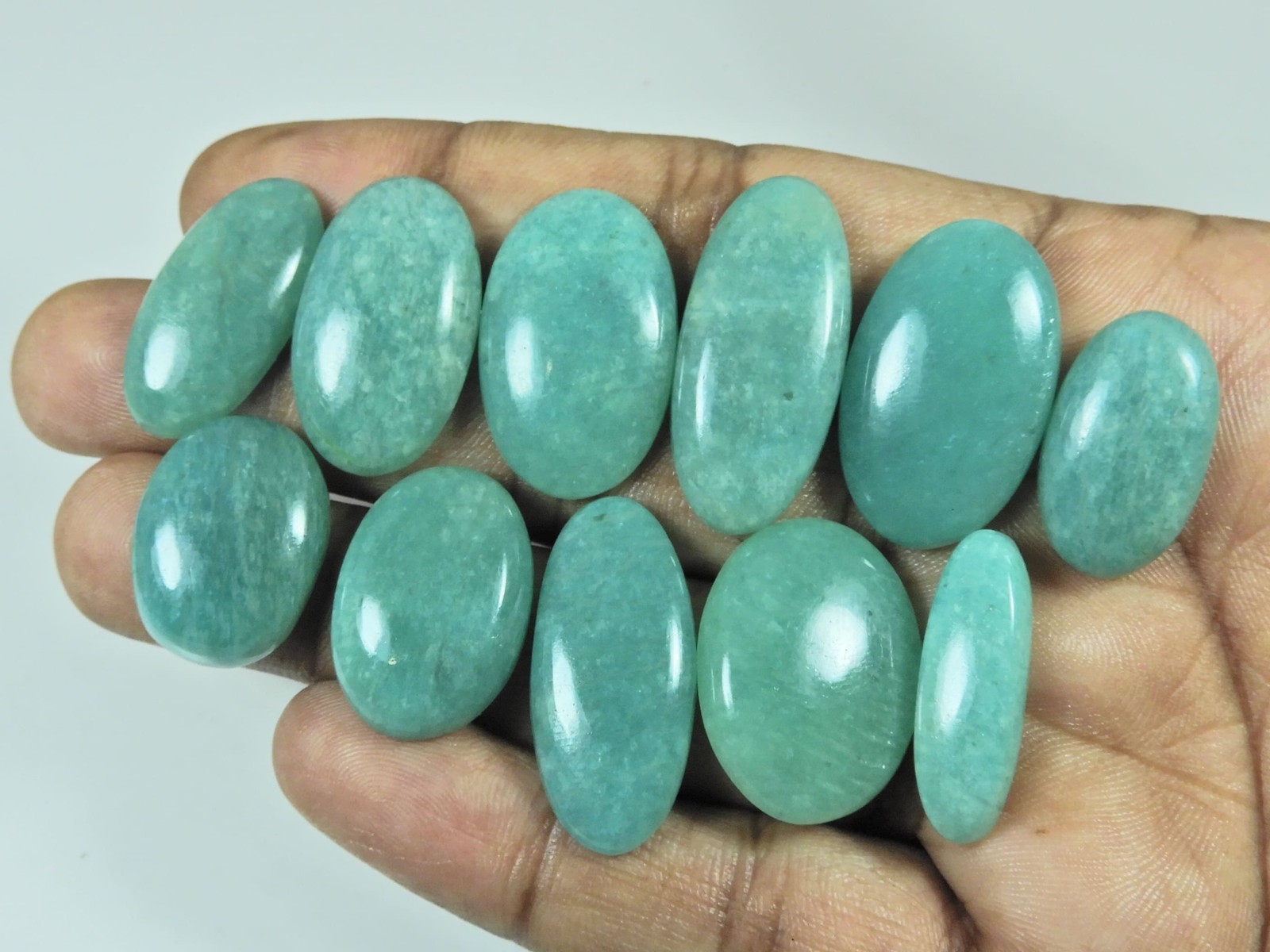 205Cts. Natural Green Amazonite Oval Cabochon Loose Gemstone 11 Pcs Lot A705