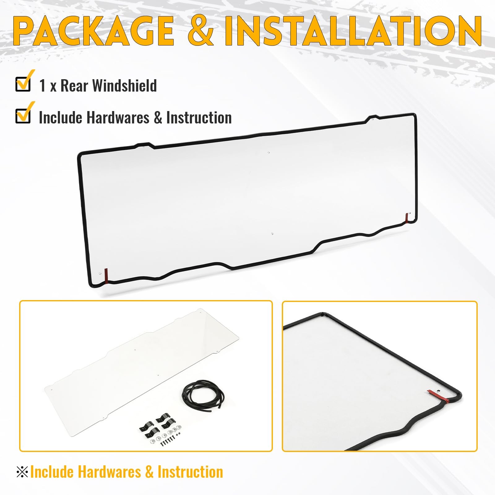Kuafu Clear Rear Windshield Window Compatible 2013-2023 Polaris Ranger 900/1000