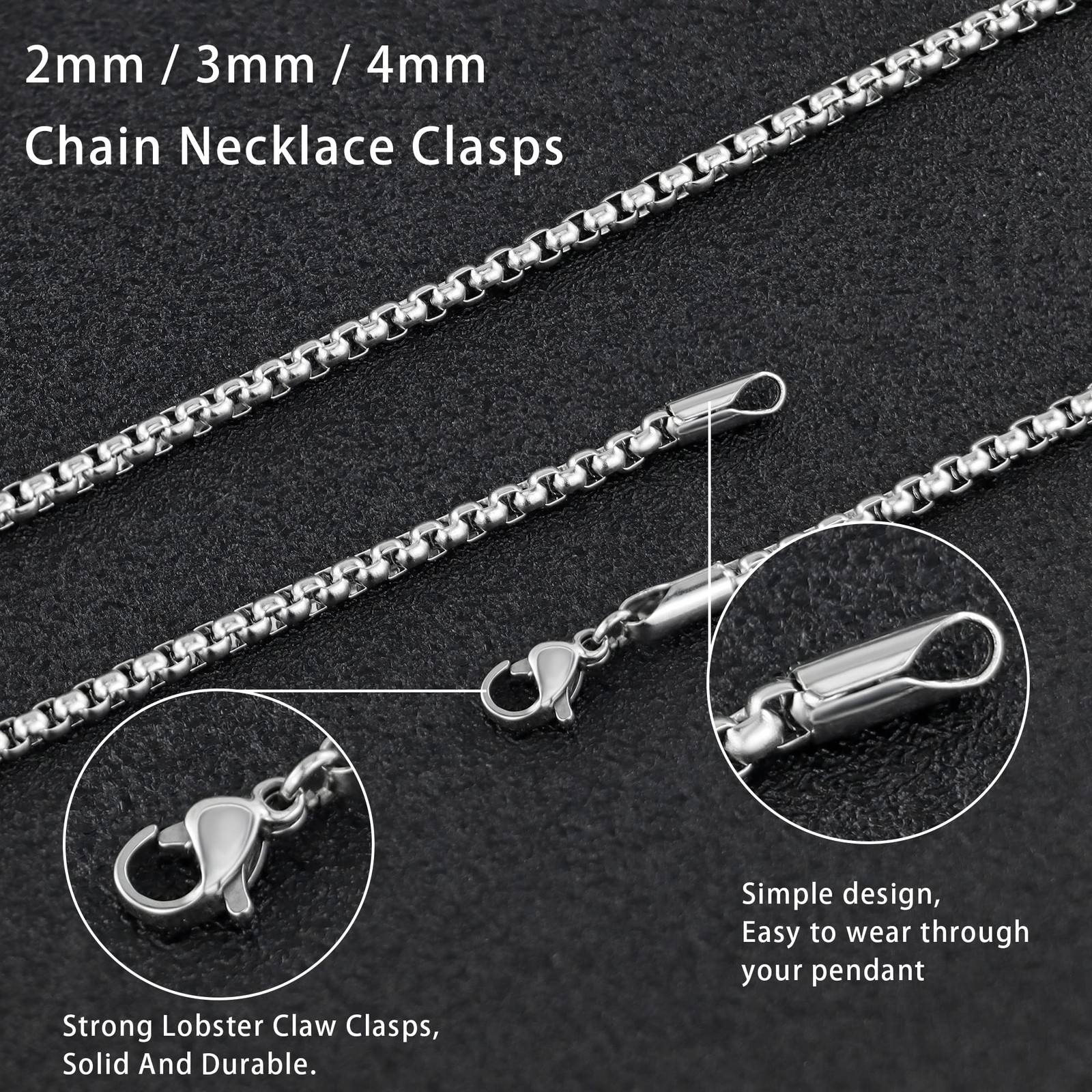 Square Rolo Chain Necklace 3 mm 24 inch Stainless Steel Box Chain Jewelry for…