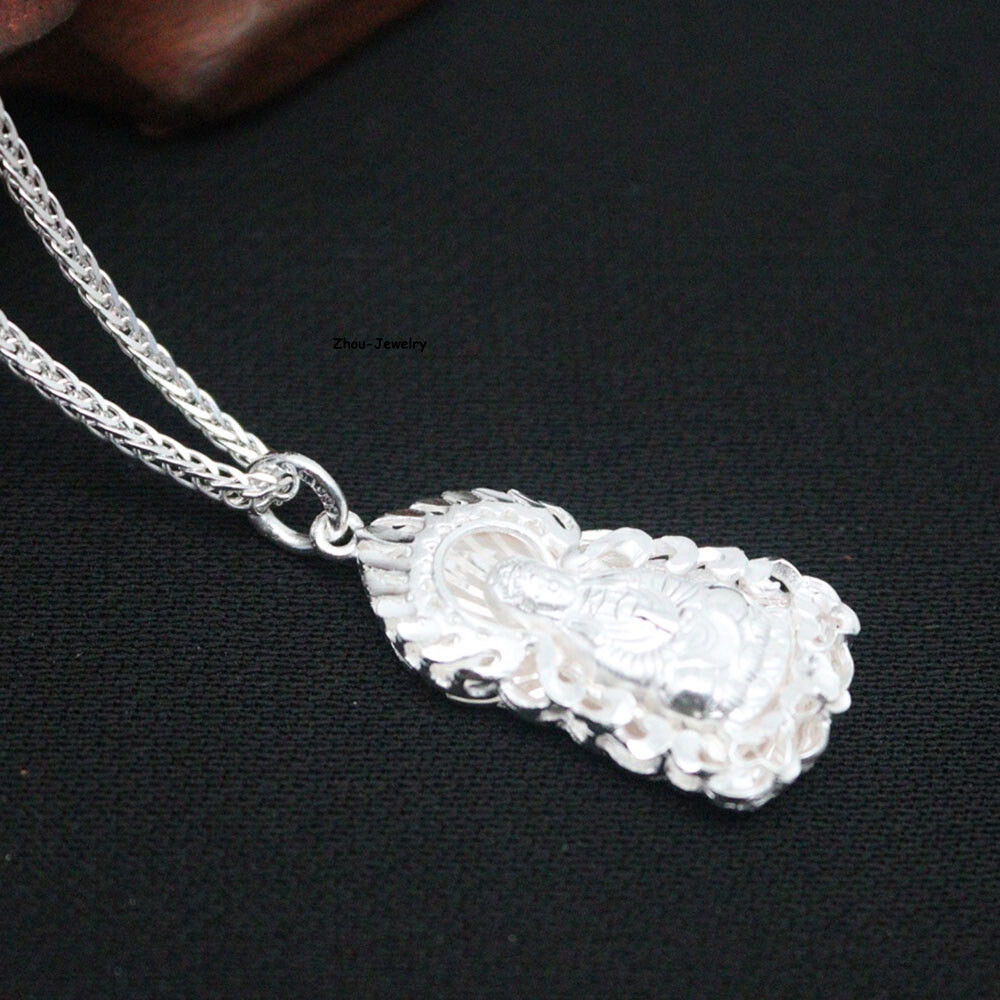 Pure S999 Sterling Silver Pendant Women Men Flame Guanyin Pendant 4-5g 30*14mm