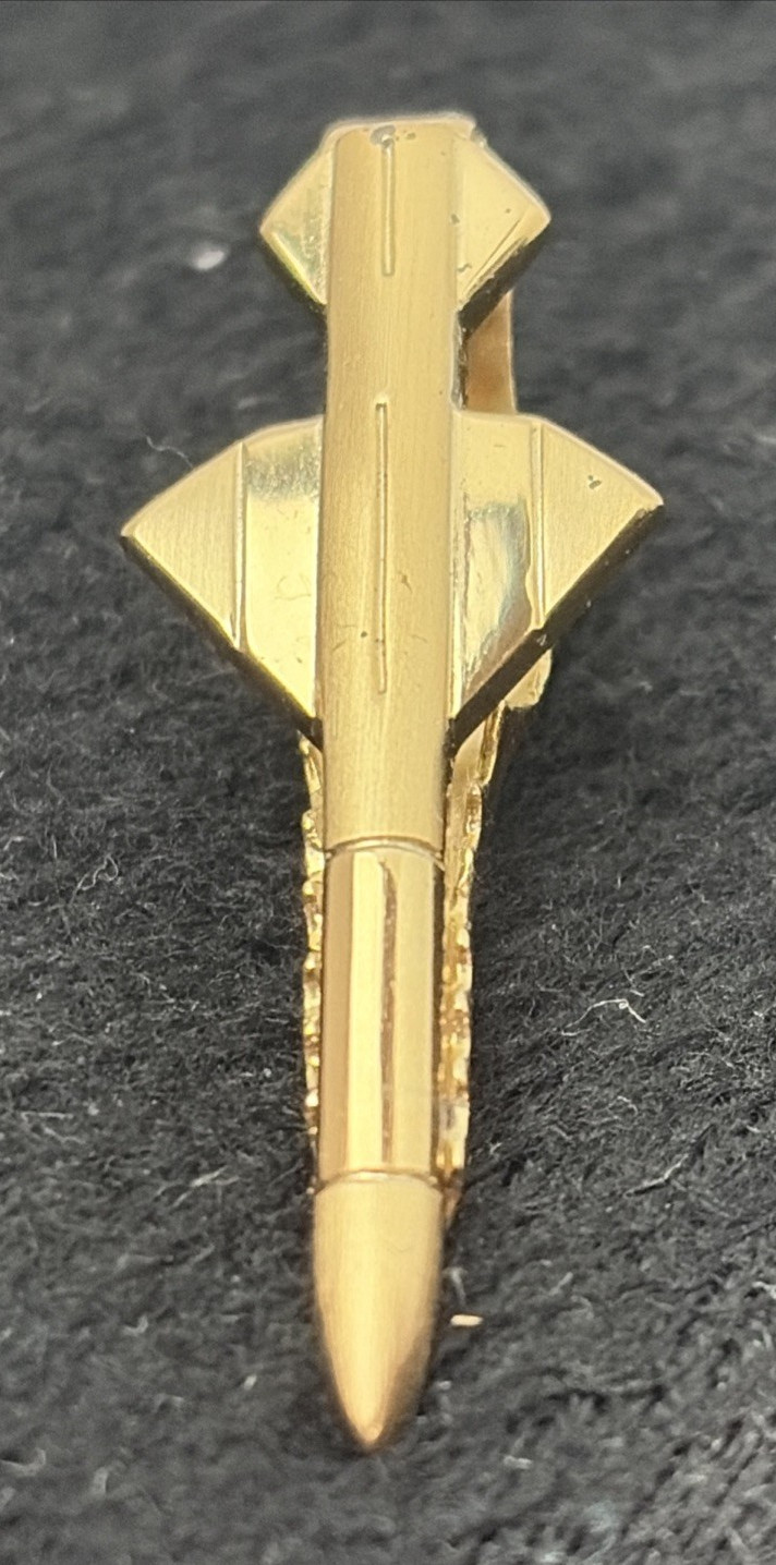 Vintage Rocket Military Missile SMALL Tie Bar Clip Gold tone rocket