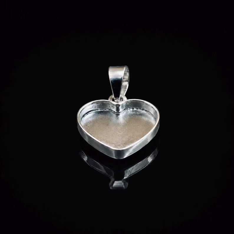 925 Sterling Silver 10mm Heart Bezel Pendant Setting Blank Handmade DIY Jewelry