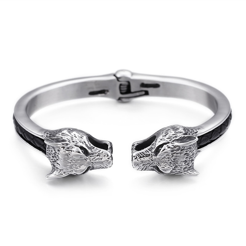 8*67mm Pure stainless steel Gothic bracelet Biker Wolf Cuff Bangle Mens gifts