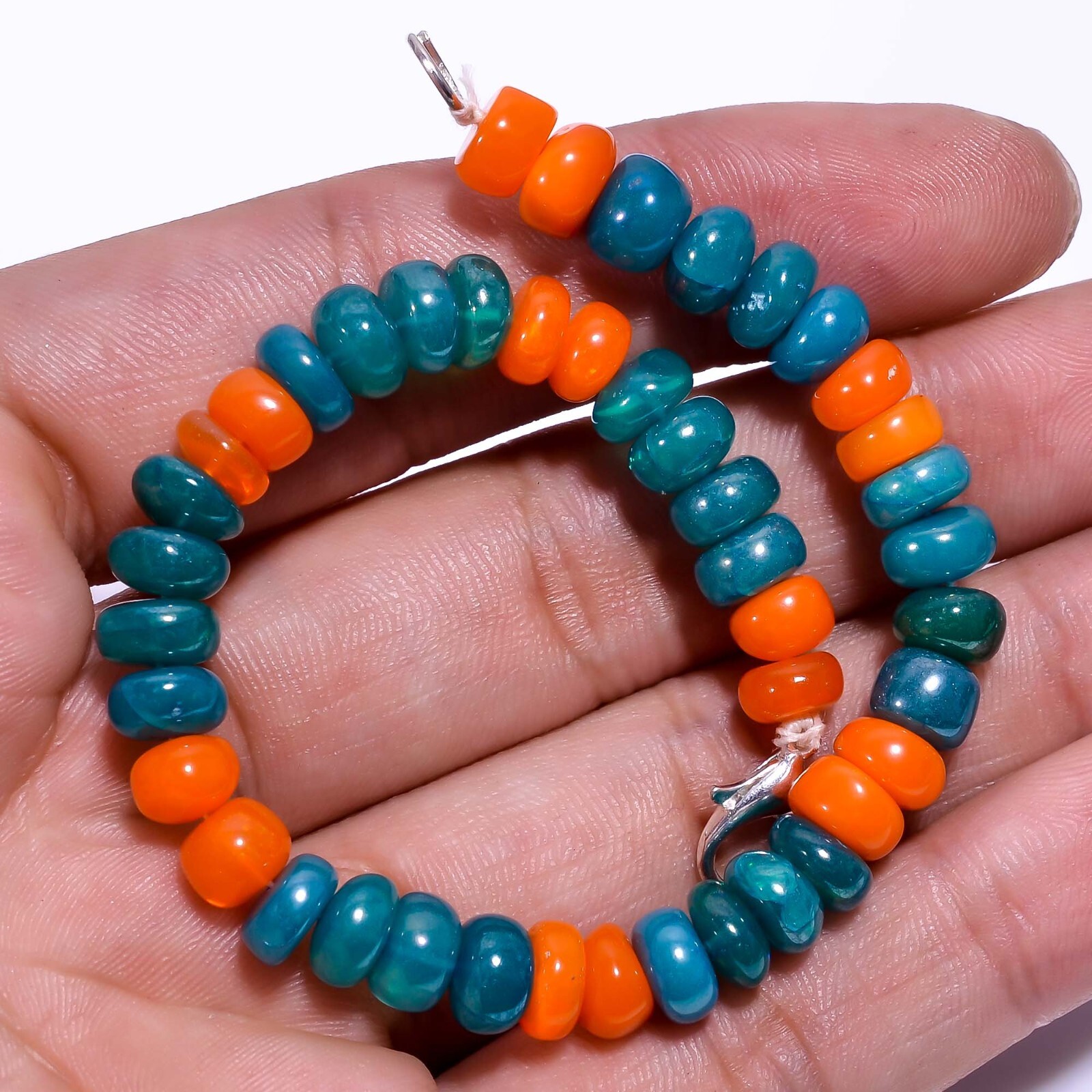 48.45 Ct Welo Fire Multi Ethiopian Opal Rondelle Smooth Beads Bracelet 7″ A-2816