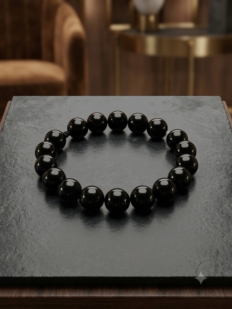 Unisex Glossy Black Bead Bracelet – High Shine Stretch Bracelet Fashion Jewelry