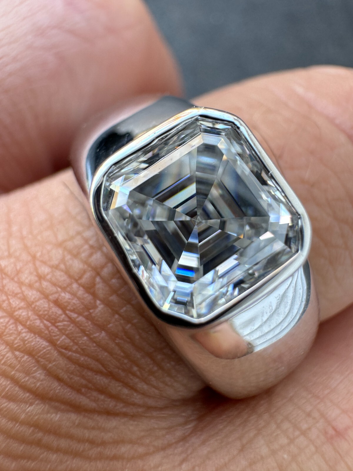 3ct MOISSANITE Asscher Cut Big Solitaire Men’s Real Solid 925 Silver Ring Pinky