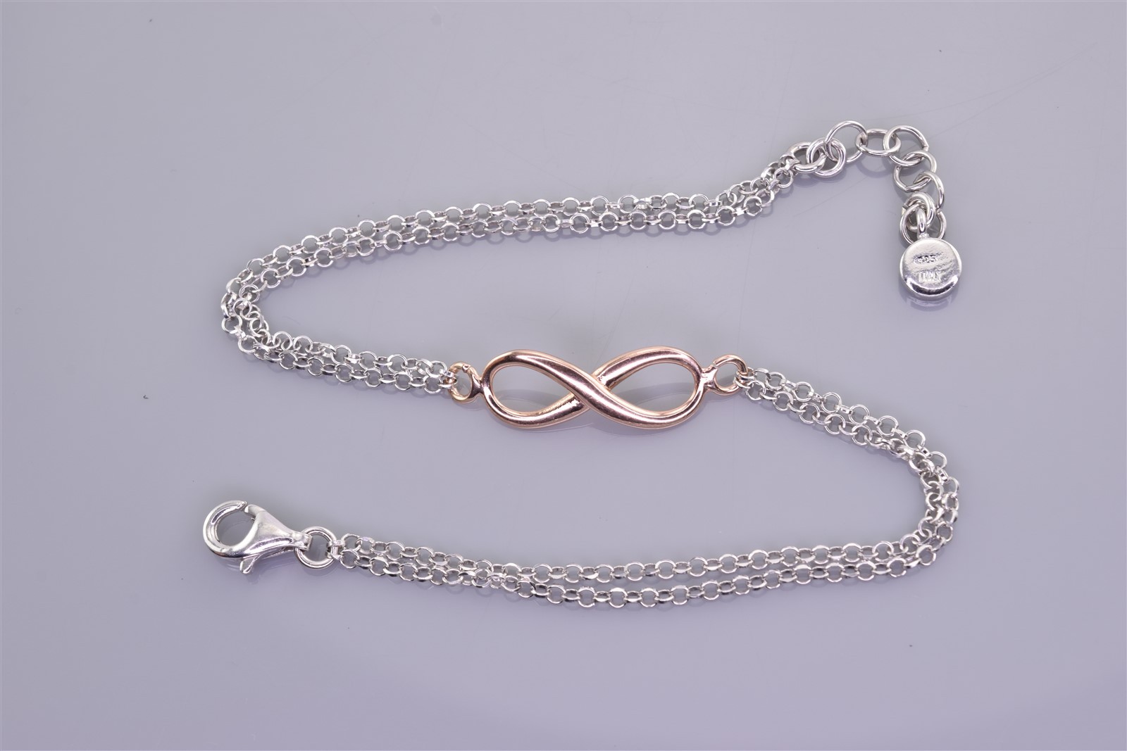 Two Tone Sterling Silver 7mm Infinity Looped Station 925 Bracelet Lobster 7.5″