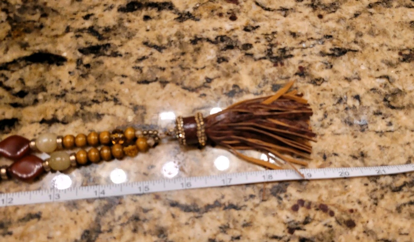Fashion Beaded Pendant Chain Statement Tassel Necklace wood Rhinestone Brown Red