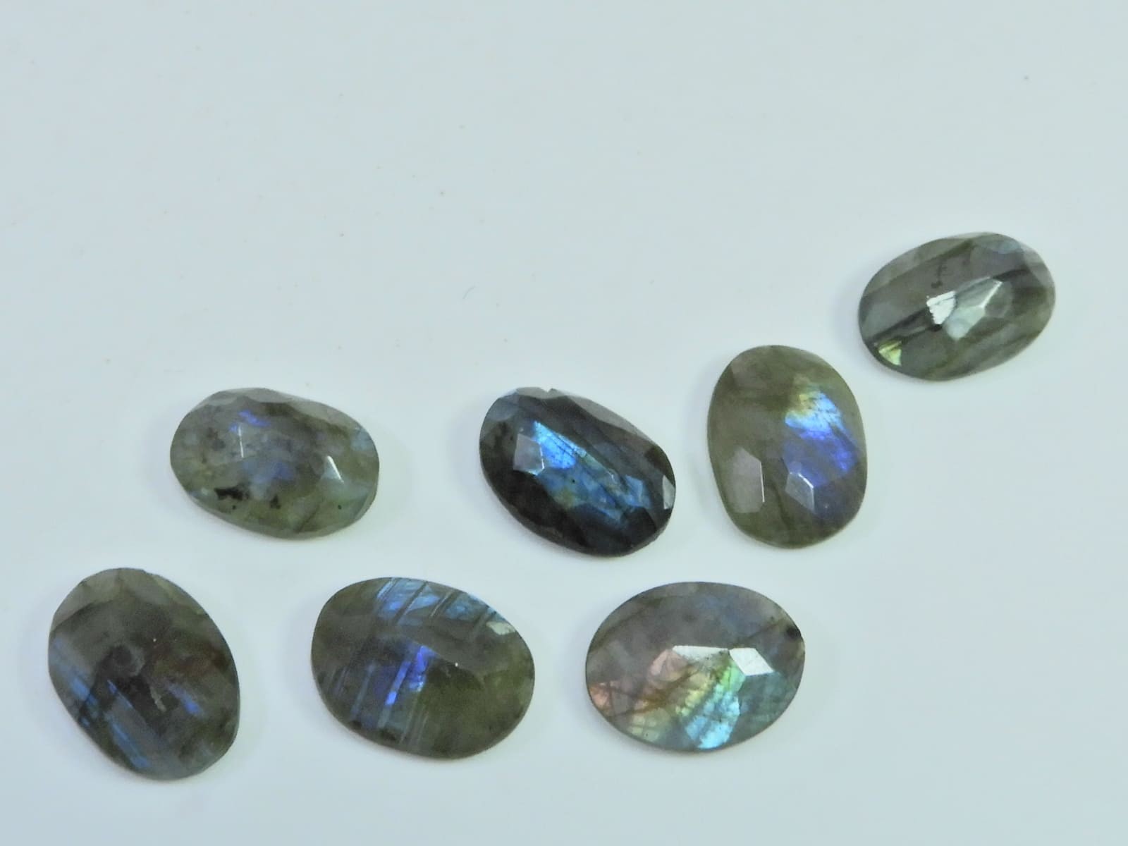 Natural Checker Cut Labradorite Flat Back Oval Cabochon Gemstone 7 Pcs Lot