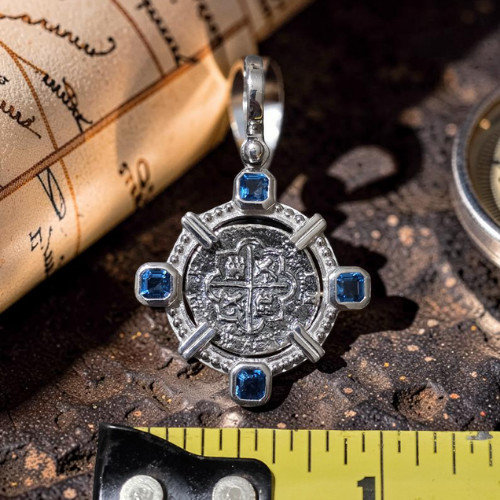 Atocha Silver Coin Pendant Blue Topaz Bezel Sterling Shipwreck Certificate