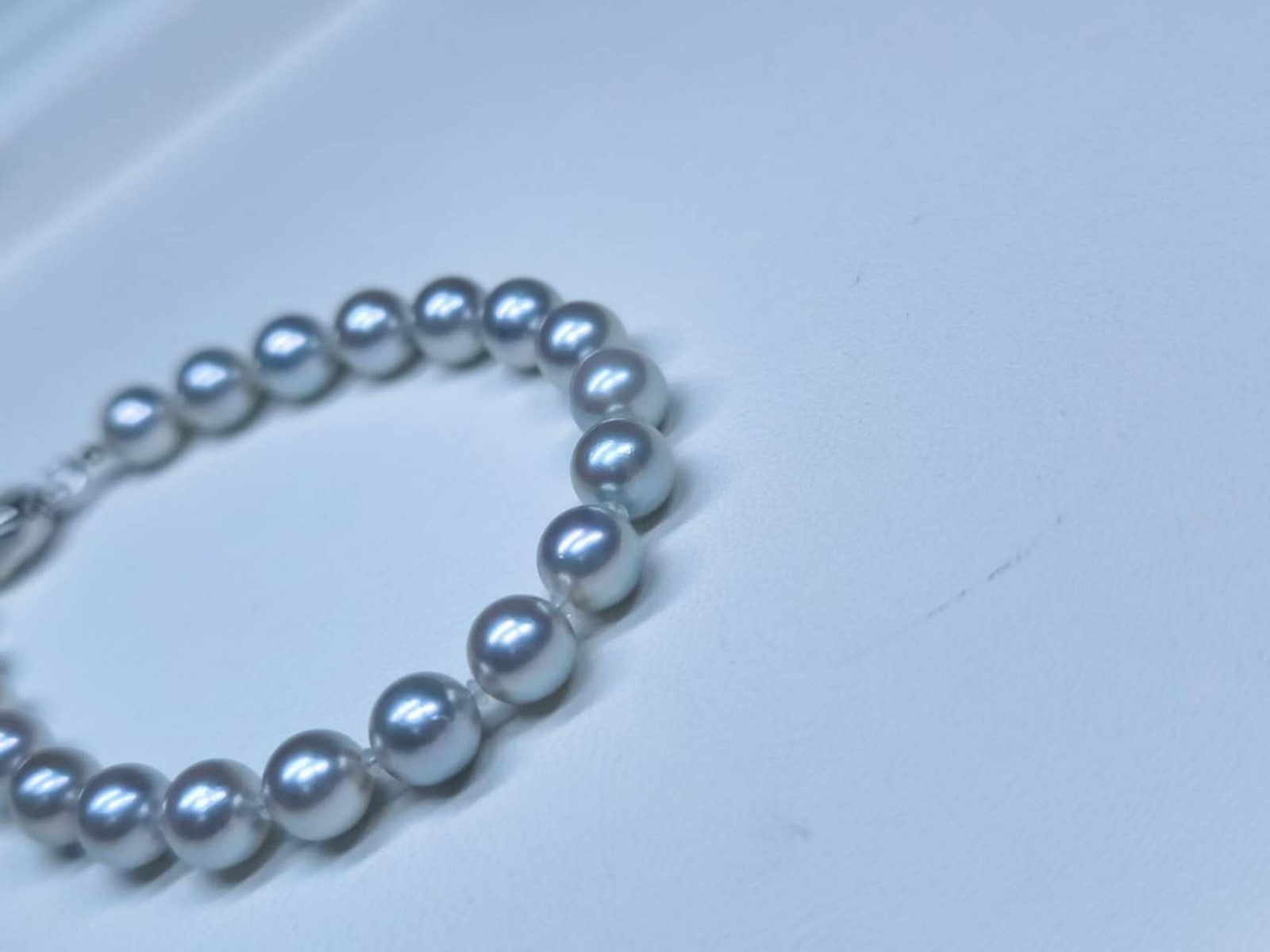 7-7.5mm Japanese Akoya Seawater Pearl Bracelet Silver-Blue Madama Hue 925 Silver