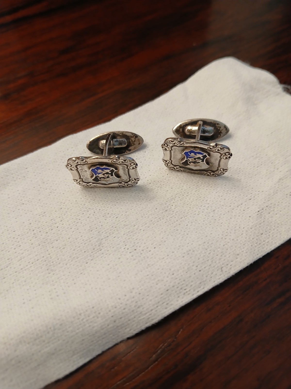 Men’s Sterling Silver Estonia Coat Of Arms Signet Ring Cuff Links Pre Owned 10.5