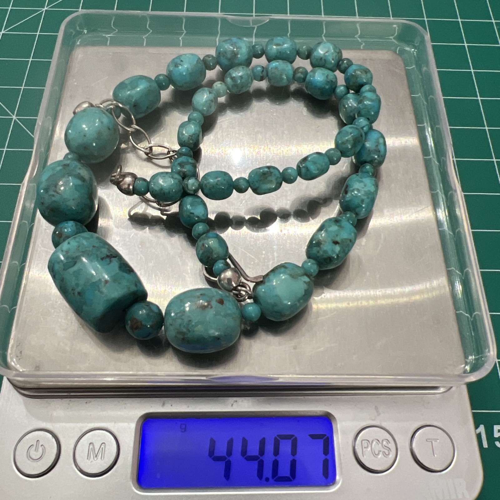 Mine Finds by Jay King DTR Turquoise Beaded Necklace Sterling 925, 17.5”-20.5”