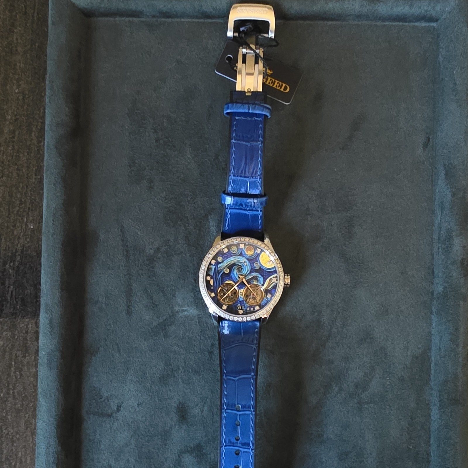 SKYSEED Celestial Blue Starry Dial Automatic Luxury Watch Blue Leather Strap