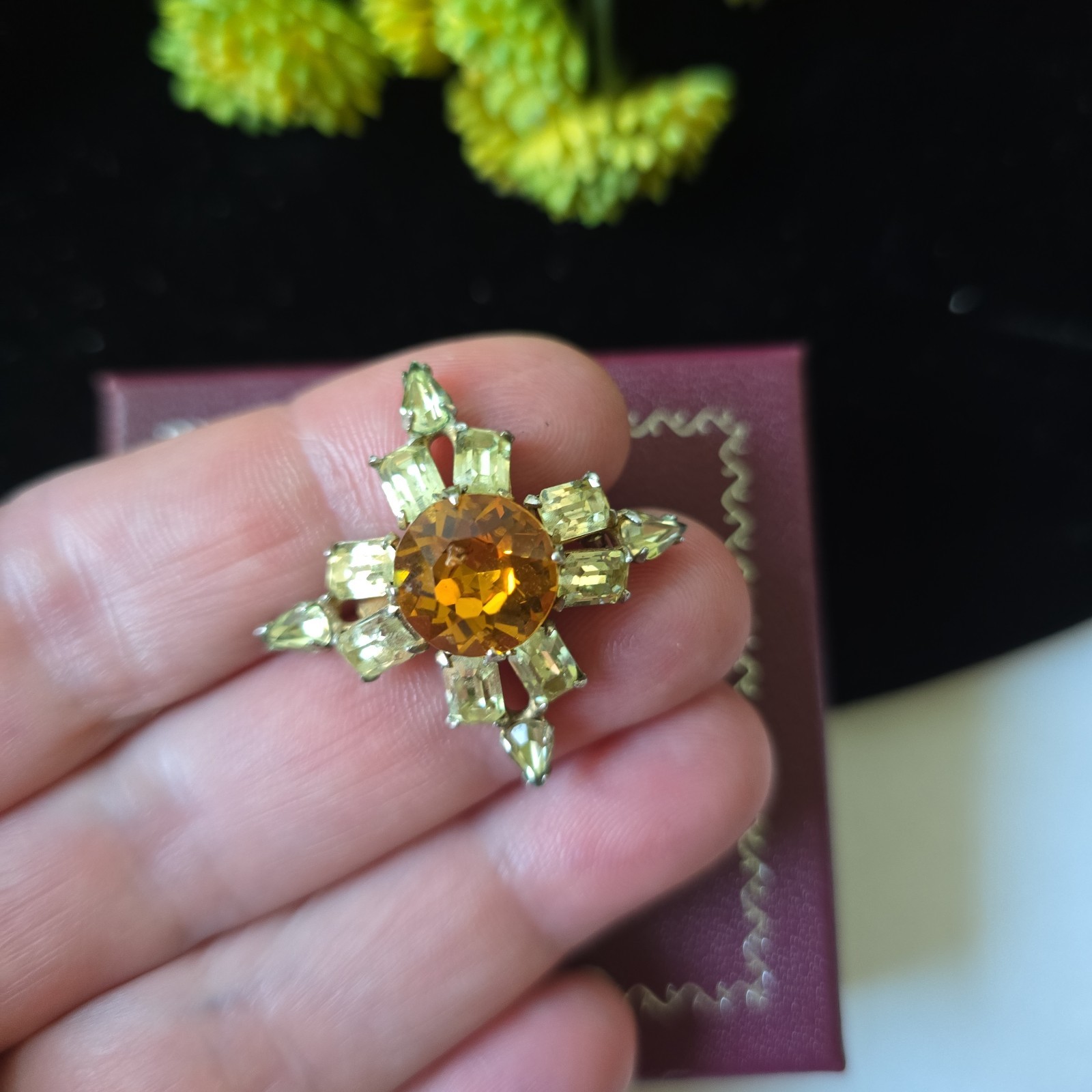 Vintage Gold Tone Glass Rhinestones Cross Skater Pin Brooch