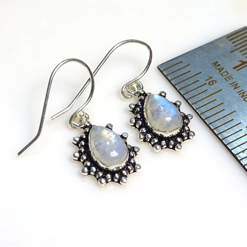 Rainbow Moonstone Gemstone 925 Sterling Silver Pear Jewelry Earrings 1.3″ l958
