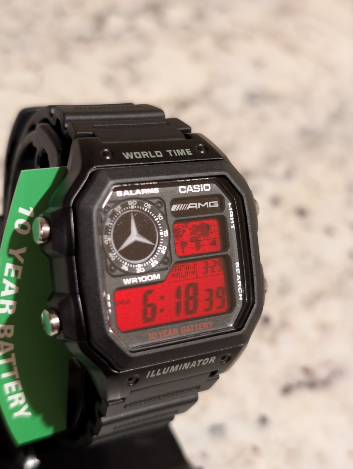 Black N Red Mercedes Custom Casio AE1200 Watch Black Benz