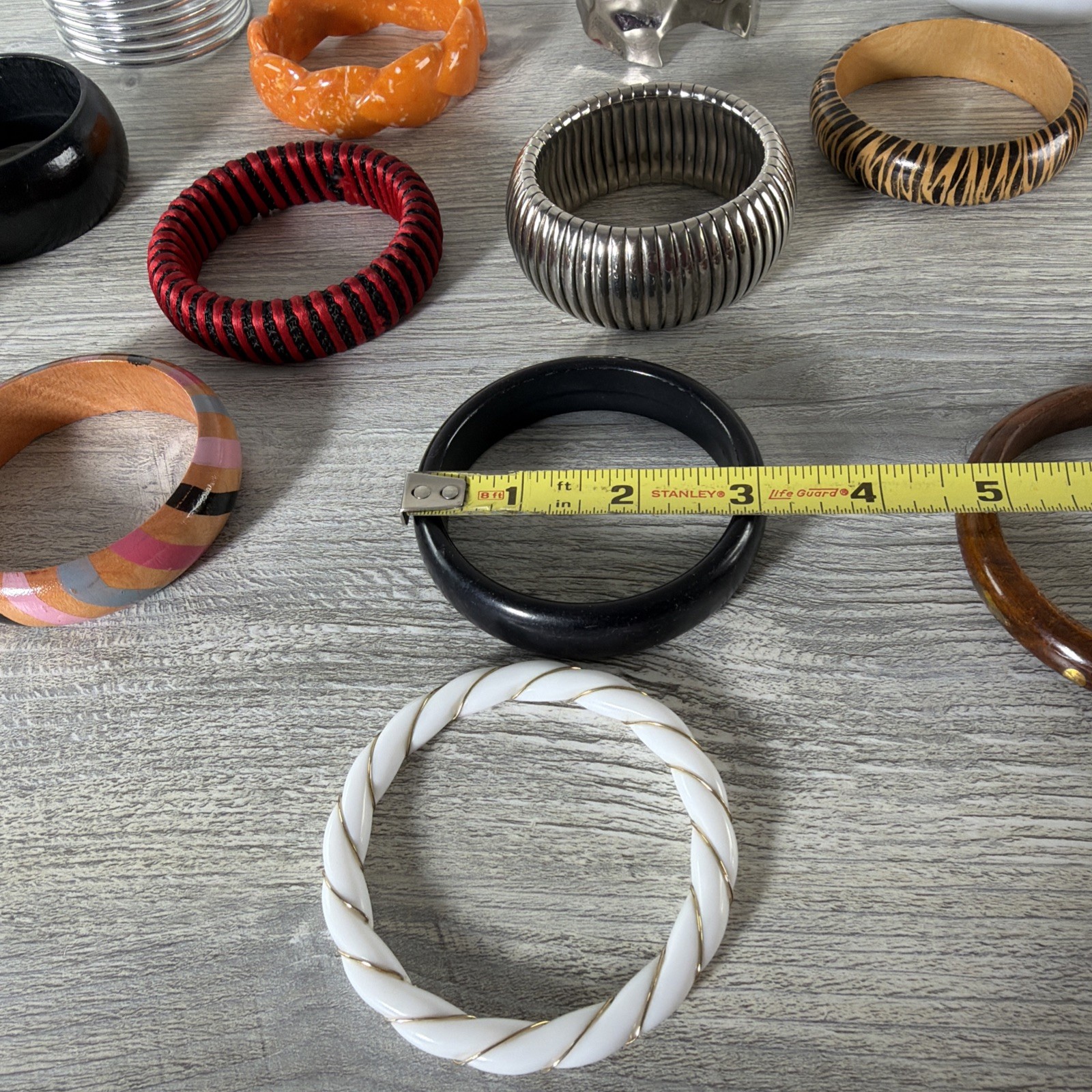 15 Pc Lot Bracelets Silver Brown Multi Color Metal Wood Plastic Mix Bangles Cuff