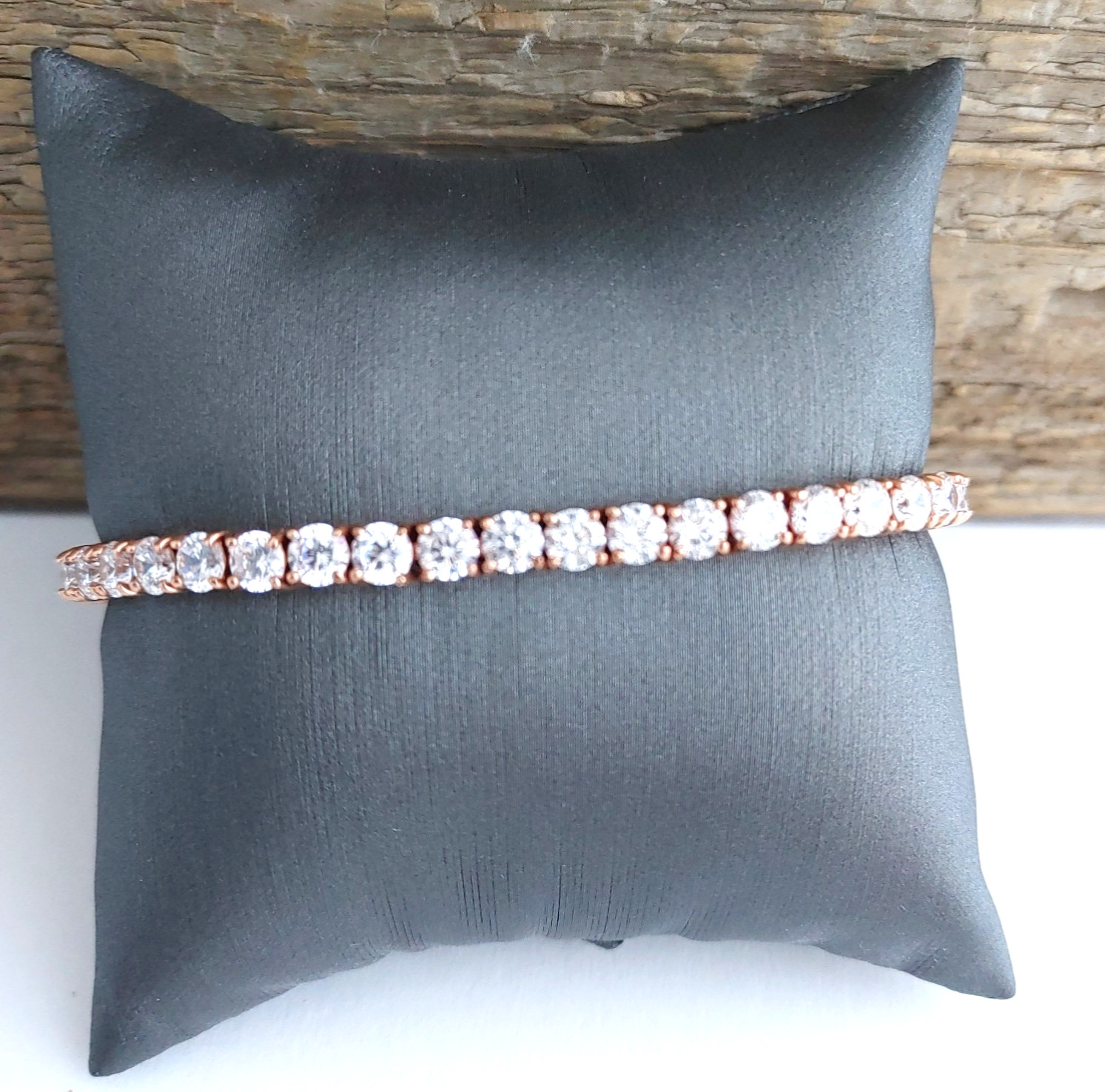 Rose Gold Tone 925 Sterling CZ Adjustable Slider Bracelet Sign JCM Tennis Style
