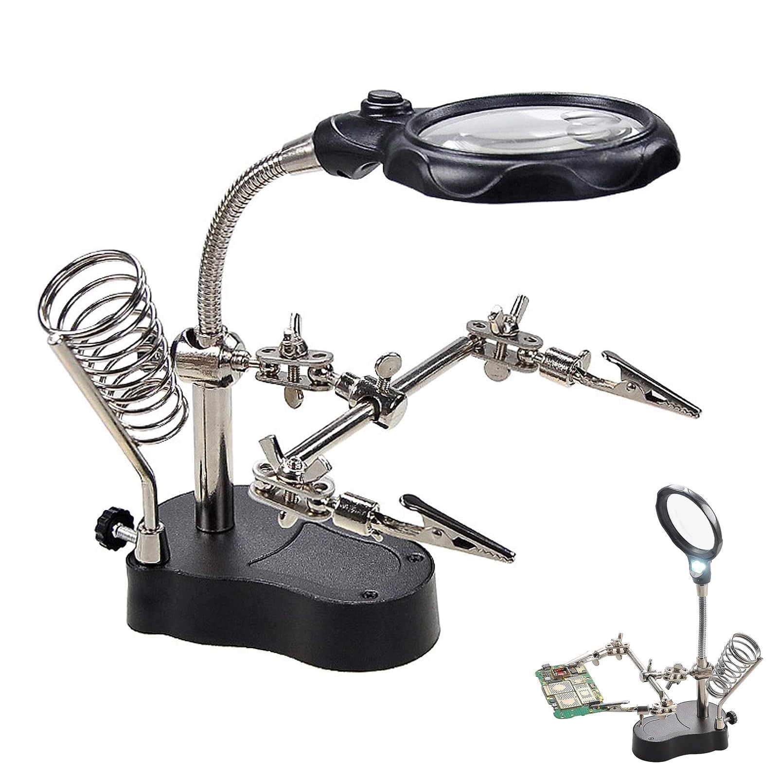 3.5X12X Helping Hands Soldering Station with LED Light & Alligator Clips – Magni