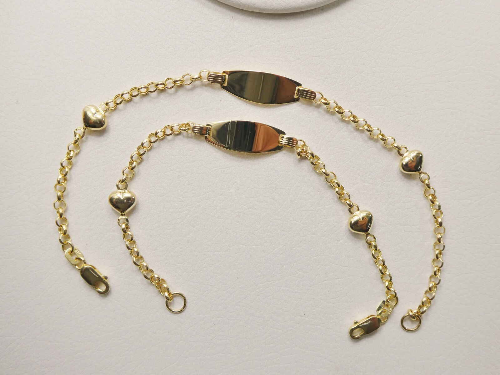 10L REAL SOLID YELLOW GOLD DOUBLE HEART ID BRACELET