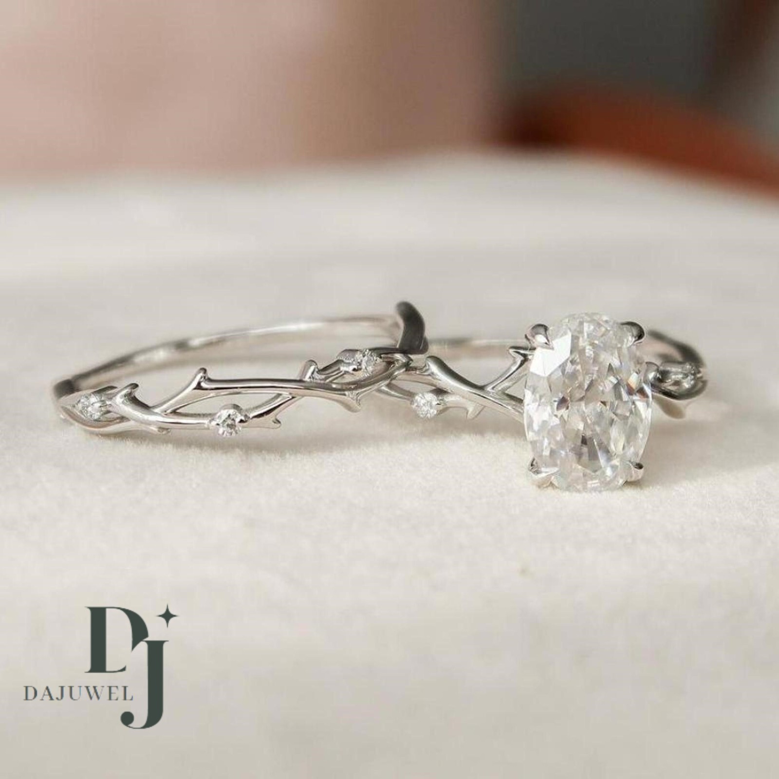 Moissanite Bridal Set Engagement Ring Solid 14K White Gold 2.50 Carat Oval Cut