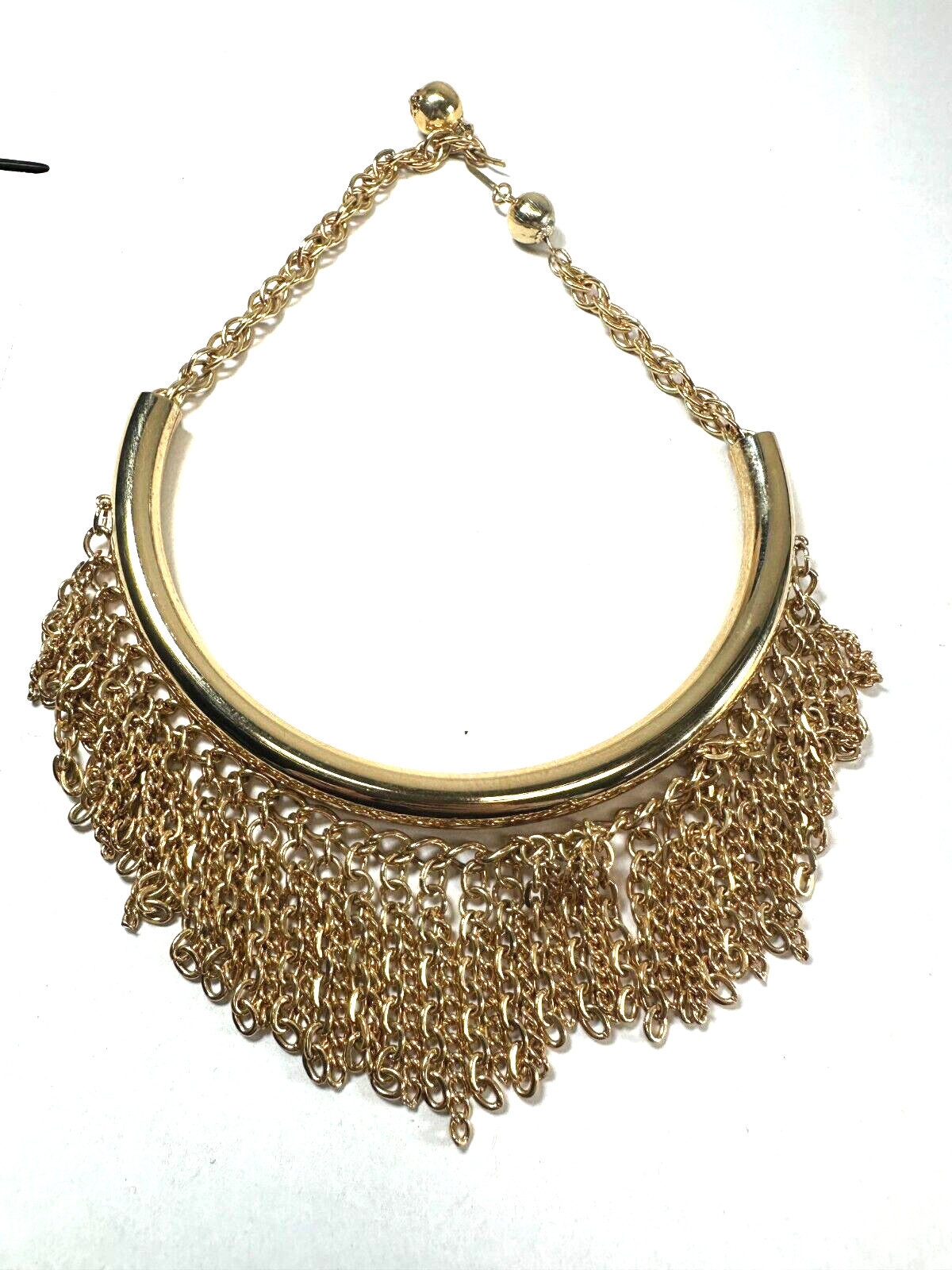 Vintage Necklace Collar Bib Chain Statement Chain Fringe 15 inches Goldtone