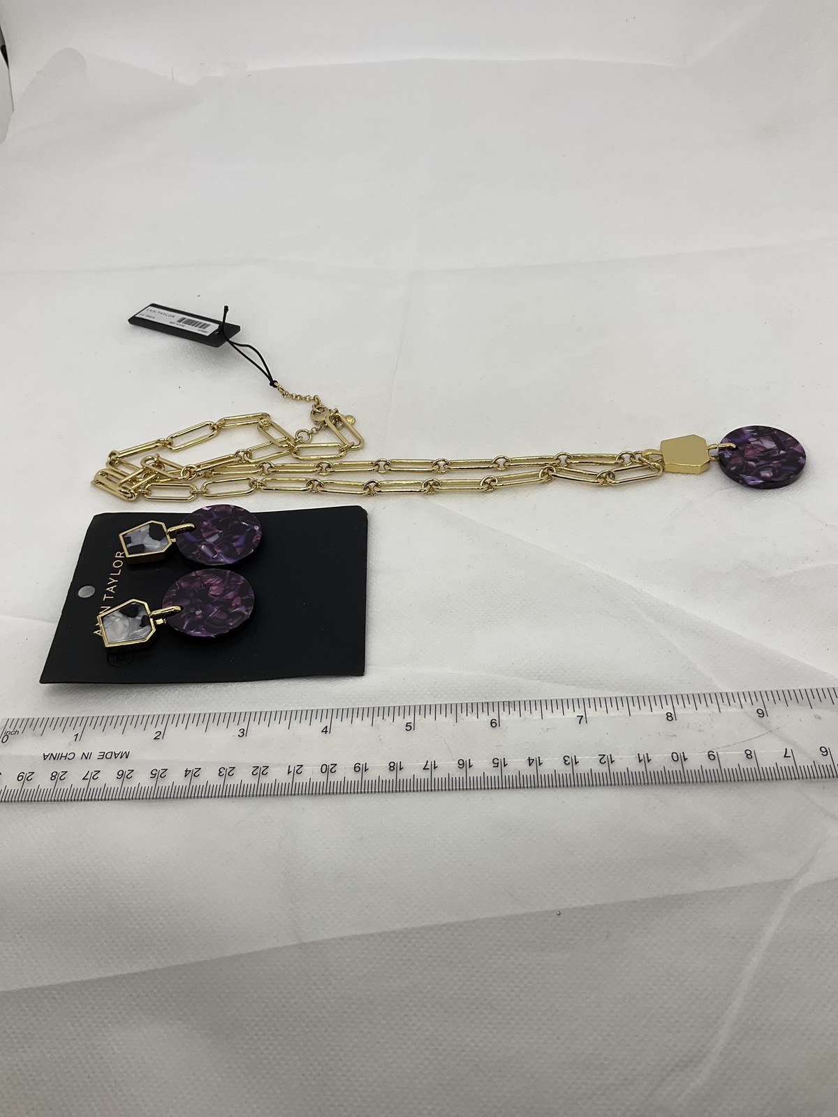 NWT Ann Taylor Purple Resin Post Earrings & Necklace Set