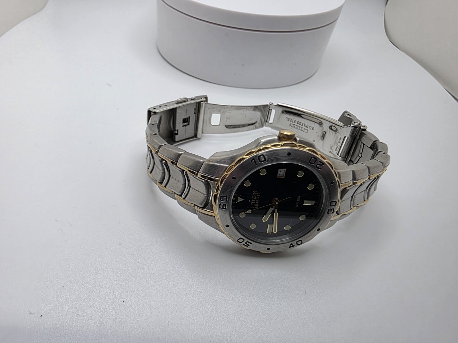 Citizen Mens Watch 40mm Black Dial Two Tone Date 2510-S003482 New Battery 7.25″
