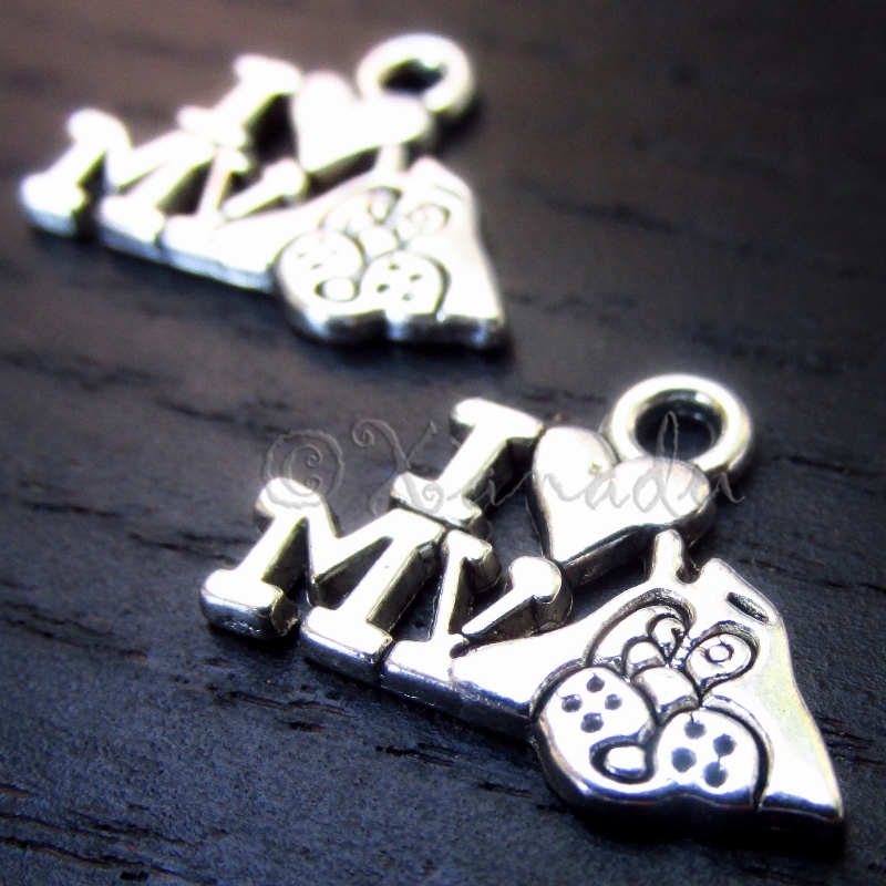 I Love My Dog Wholesale Silver Plated Charm Pendants C2337 – 10, 20 Or 50PCs