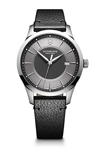 VICTORINOX WATCH Men’s 241804 Alliance Silver Dial BLACK *Leather + New / BOX