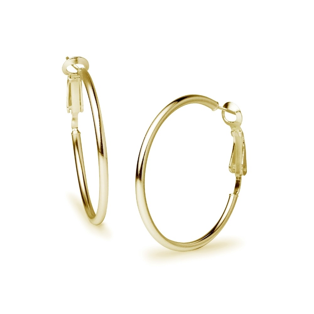 Round Clutchless 2x35mm Hoop Earrings in Polished Yellow Gold Plated 925 Silver