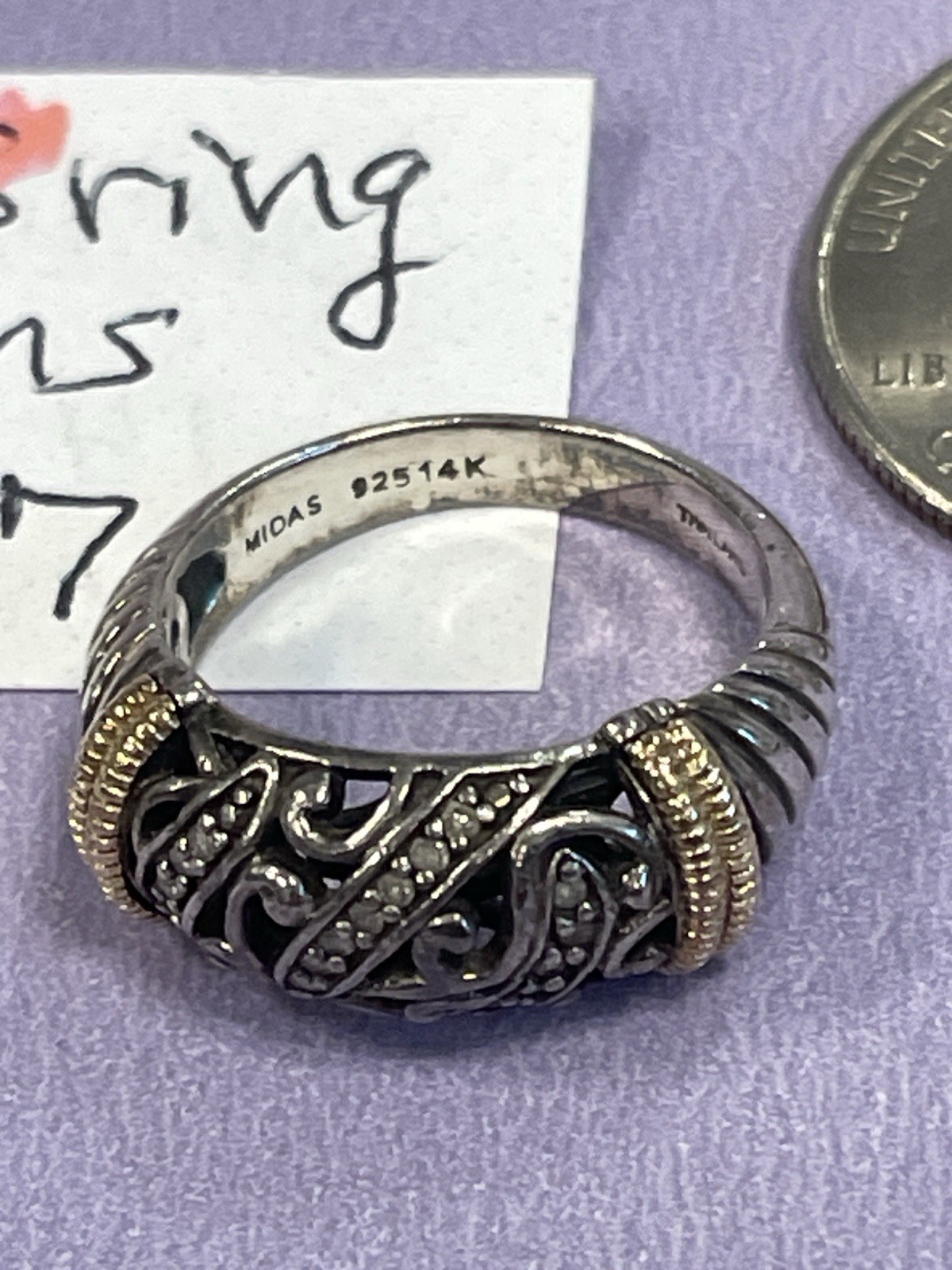 MIDAS LOVELY STERLING 14K RING SIZE 7 ESTATE PC.