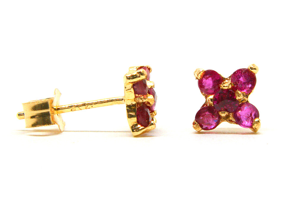 9ct Gold Ruby studs Cluster Earrings Gift Boxed Made in UK