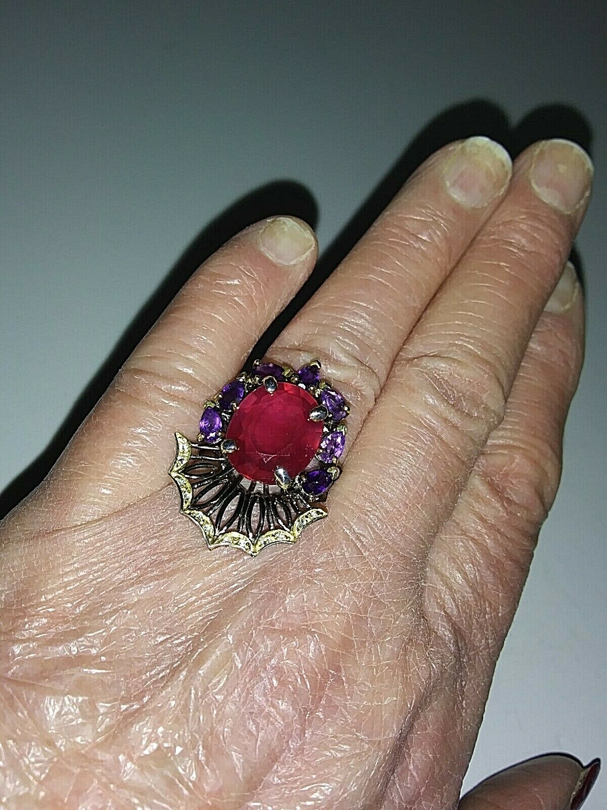 Big Red enhanced Ruby Ring 925 Sterling Black Rhodium Plate size 8.25