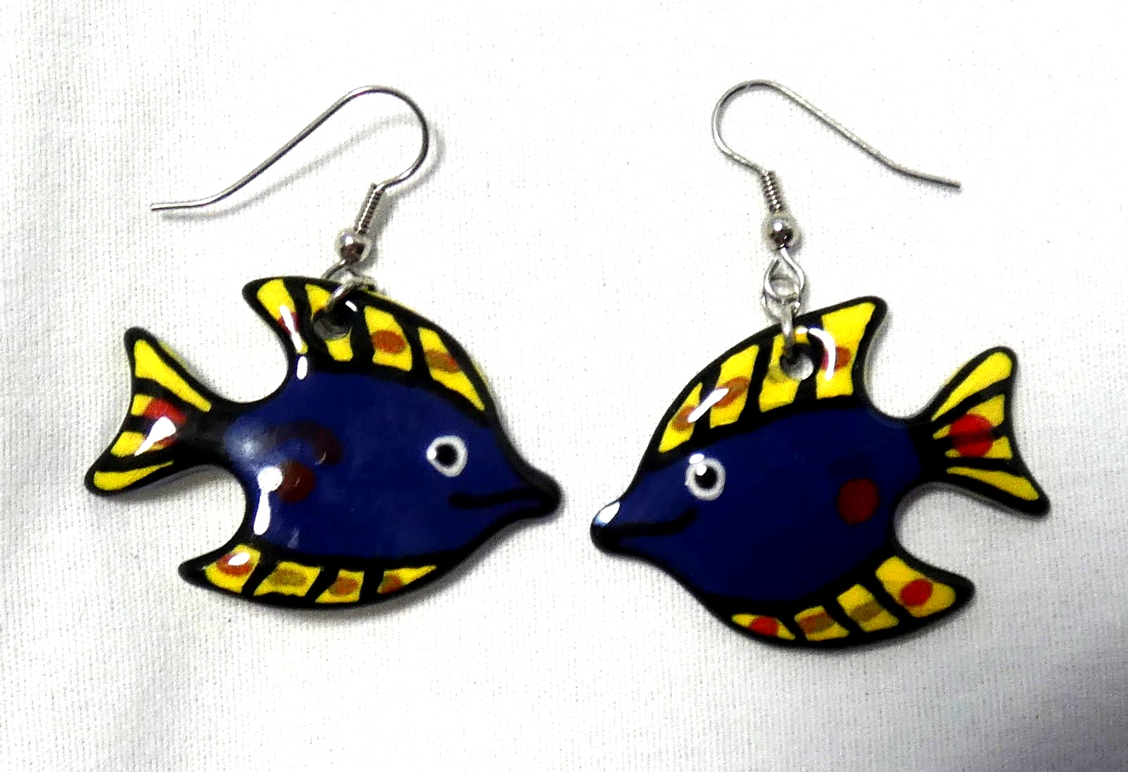 Handmade Ceramic Tropical Fish Dangle Earrings Artisan Multi Color Ocean Gift