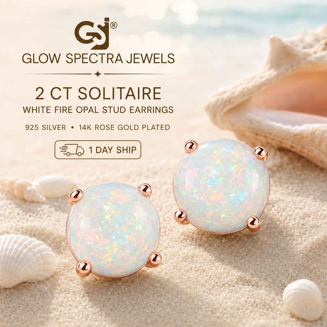 2CT Solitaire Lab Created Fir Opal Stud Erring 925 Silver 14k Rose Gold Plated