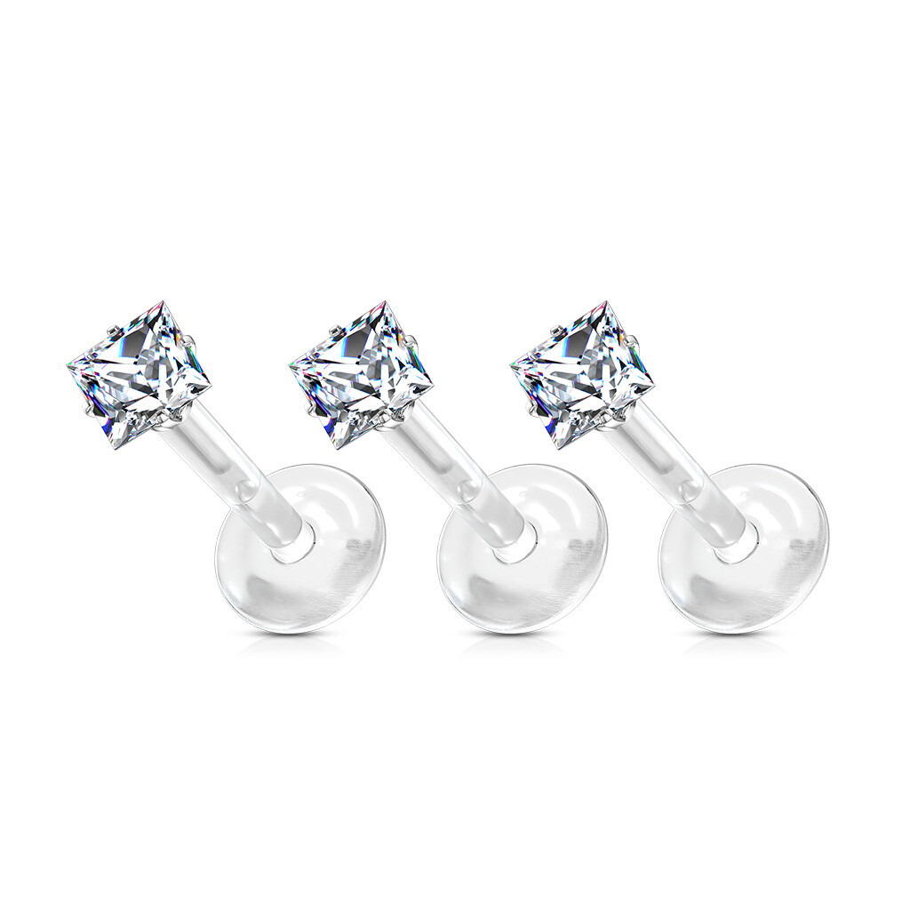 10pc Square CZ Gem Bioflex Labrets 16g Bio-flex Monroes Wholesale Body Jewelry