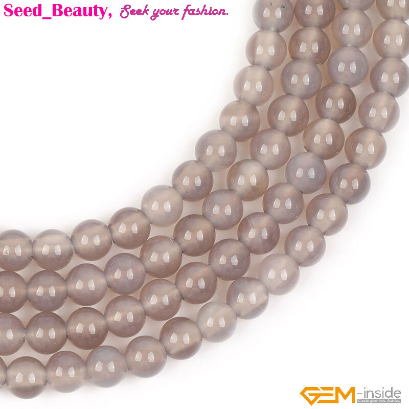 Gray Agate Round Natural 2mm Big Hole Loose Beads For Jewelry Making Strand 15″
