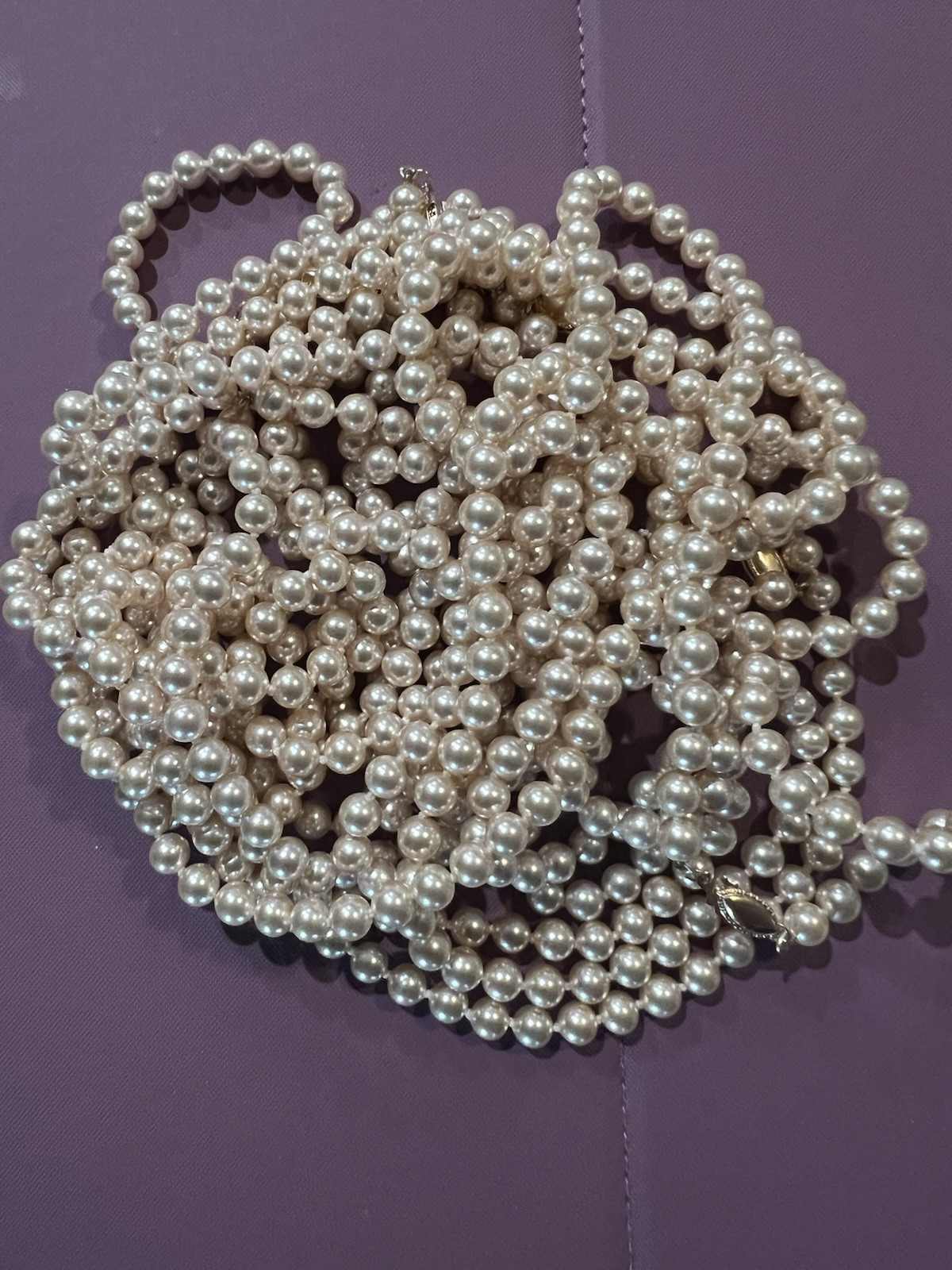 VINTAGE MAJORCA PEARL NECKLACE 14K G.F. CLASP 30 IN. 5MM PEARLS FROM SPAIN NOS.