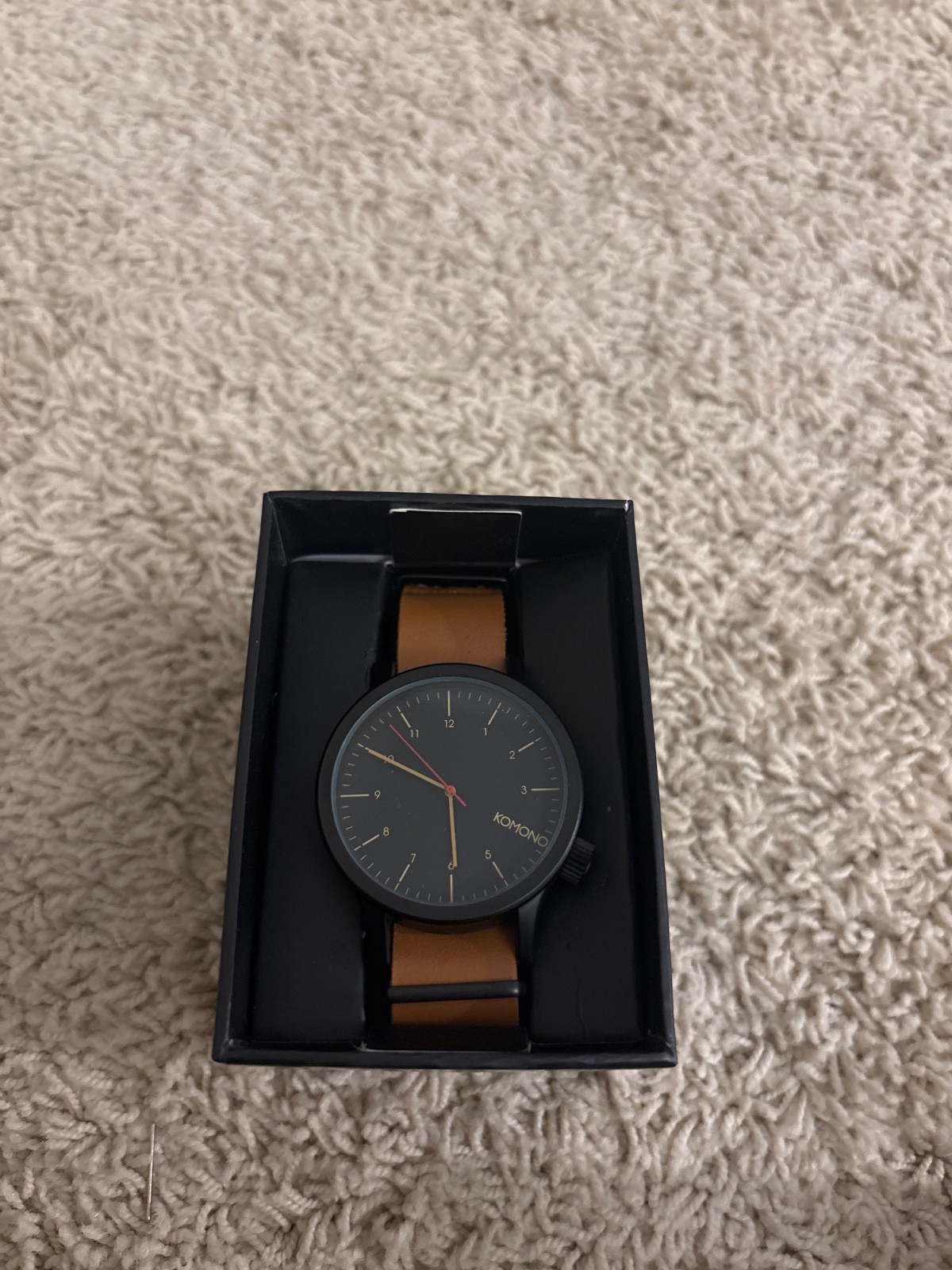 Komono The Magnus Mens Watch 46MM Black Dial 9.5″ Cognac Leather Band