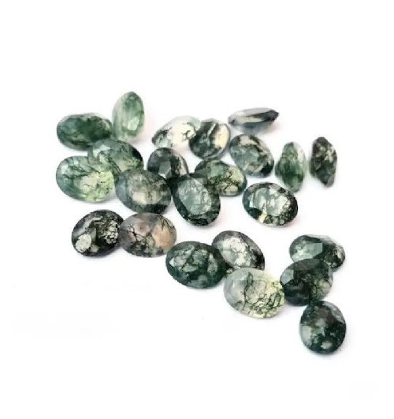 7x9mm Moss Tree Agate Oval Faceted Cut Natural Loose Gemstone