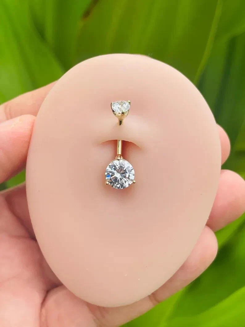 2CT Round Cut Lab-Created Diamond Navel Belly Button Ring 14K Yellow Gold Plated
