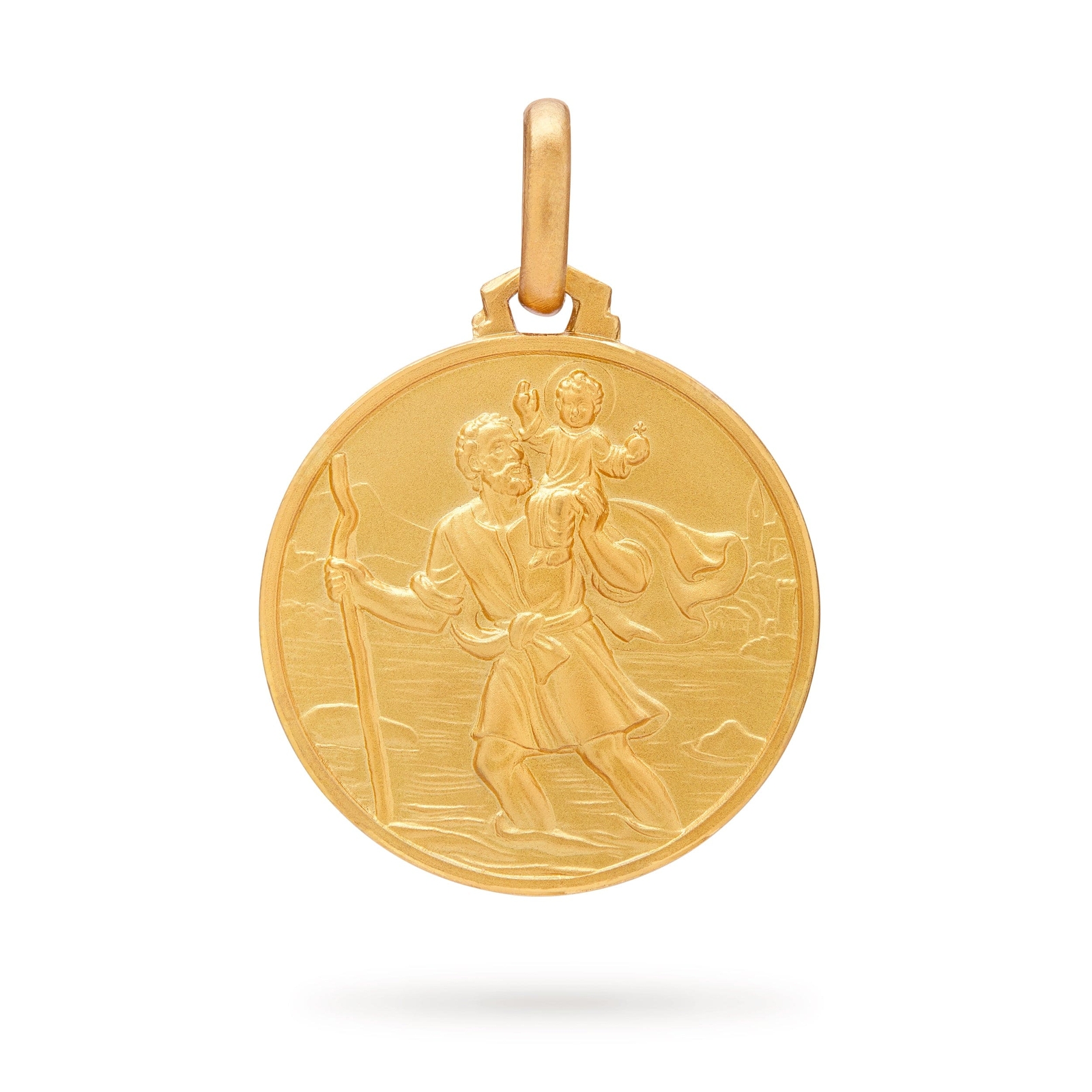 18k Yellow Gold Medal Saint St Christopher Medallion Pendant Religious Blessed
