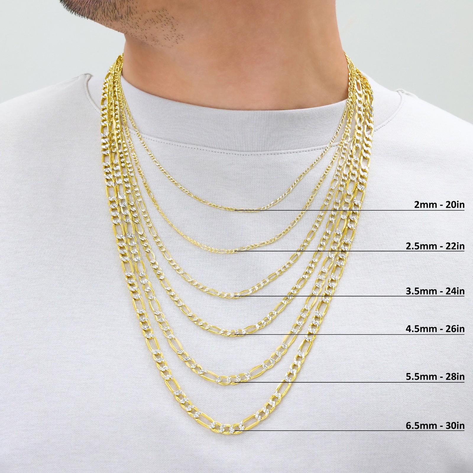 10K Yellow Gold 2mm-9mm Diamond Cut Figaro Pave Chain Necklace Bracelet 7″- 30″